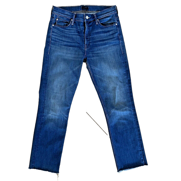 Mother Denim The Mid Rise Dazzler Crop Fray Squeeze It Size 28 Stretch - Picture 2 of 9